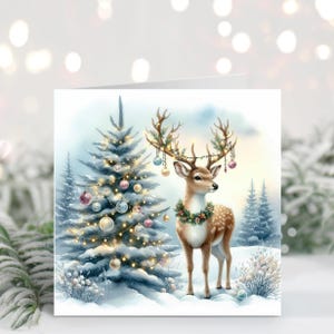 Woodland Christmas Deer Clipart 10 High Res Watercolor Jpgs Winter ...