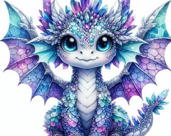 Dragons watercolor clipart, cute dragon 10 high quality JPG, gemstones dragon nursery wall art, boys clipart, kids party, baby shower