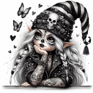 Imágenes prediseñadas de gnomo motero / Juego de 10 / JPEG de alta calidad de 300 DPI / Gnomo de rock and roll con arte rupestre / Gnomo de motocicleta / Gnomos para uso comercial