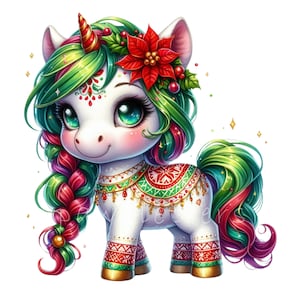 Weihnachten Einhorn Clipart | Set aus 10 PNGs | Urlaub Kunst png, Aufkleber png, Becher png, Trending Weihnachten png, Urlaub Dekor, niedliche Baby Einhörner