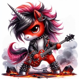 Punk Rockstar Unicorn Clipart | Set of 10 | High Quality 300 DPI JPEGs | Rock Design Printables Art | Rock Band Designs, Groovy Unicorns