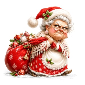 Grumpy Christmas Grandma Clipart: Not Feeling Merry Holiday Granny Art (30 JPG Files)