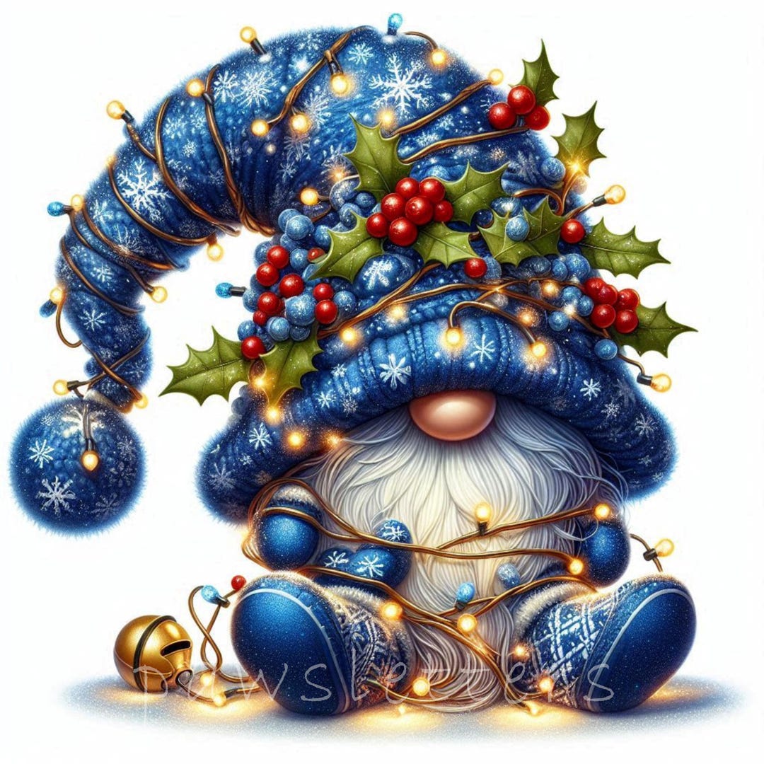 Watercolor Blue Winter Gnome, 10 JPG Christmas Clipart, Cute Gnome Xmas ...