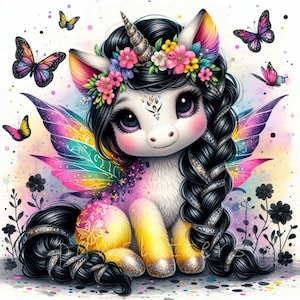 Floral Unicorns Clipart | Set of 10 | High Quality 300 DPI JPEGs | Watercolor Baby Unicorn Printables Art | Nursery Decor | Commercial Use