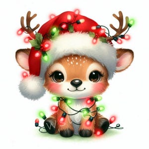 Renne de Noël Clipart 10 JPG aquarelles haute résolution animaux d'hiver mignons, art des fêtes, cartes de Noël, téléchargement numérique, produits créatifs à imprimer