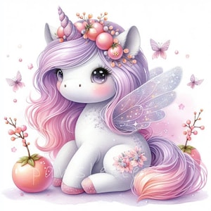 Zuckerfee Einhorn Clip Art 10 hochauflösende JPGs in Aquarell Farben für Junk Journal, Scrapbook, Kartenherstellung, digitaler Download, Fantasy, wunderlich