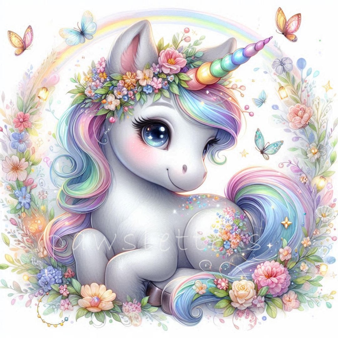 Floral Unicorns Clipart | Set of 10 | High Quality 300 DPI Jpegs ...