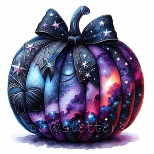 Galaxy Pumpkin Clipart | Set of 10 | High Quality 300 DPI JPEGs | Decorated Pumpkin, Watercolor Cozy Pumpkins, Autumn Digital Paper Craft