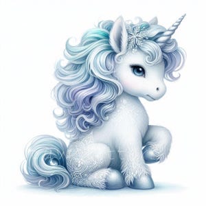 Imágenes prediseñadas de unicornio de hielo helado / Conjunto de 10 / Imágenes JPEG de alta calidad de 300 DPI / Unicornios navideños de acuarela, copos de nieve invernales, lindos unicornios bebés
