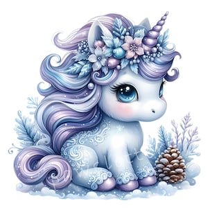 Winter Wonderland Einhorn Clip Art Set mit 10 PNGs für Weihnachten Sublimation, Becher PNG, Weihnachtskarten Winterferien PNG, transparenter Hintergrund