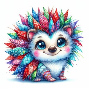 Clipart breloque hérisson patchwork ludique | 10 fichiers JPEG 300 ppp de haute qualité | Bébés animaux aquarelle, décoration de chambre d'animaux mignons matelassée