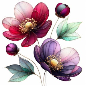 Beere Glückseligkeit abstrakte Blumen Clipart | 10er Set | Hohe Qualität 300 DPI JPEGs | Getrocknete Blumen Printables, Aquarell Florals Junk Journals