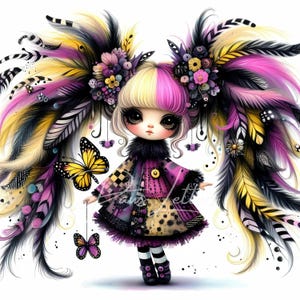 14 cliparts papillon fille JPG, éphémères fantaisistes, fournitures pour journal indésirable fantastique, créations en papier de jolies poupées originales, album d'art imprimable