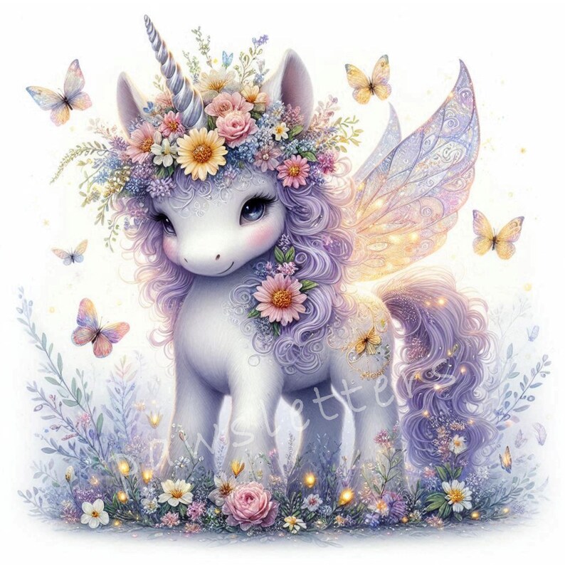 Floral Unicorns Clipart | Set of 10 | High Quality 300 DPI Jpegs ...