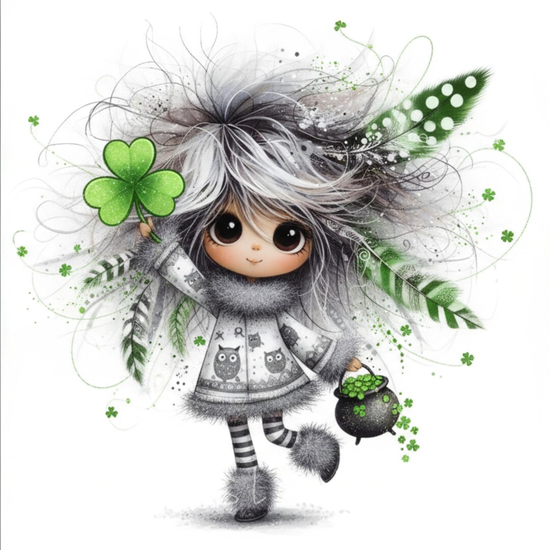 Whimsy Patrick 12 JPG Whimsical St. Patrick’s Day Owl Girl Clipart – Cute Lucky Owl ...