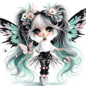 10 JPG Mädchen Schmetterling Clipart, wunderliche Ephemera, Fantasy Junk Journal Zubehör, süße schrulligen Puppen Papierhandwerk, Scrapbook druckbare Kunst