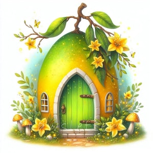 Mango Fairy House Clipart | Set of 10 | High Quality 300 DPI JPEGs | Fairy Fruit Houses | Fairy Garden Clipart | Fairy Door Fantasy Clipart