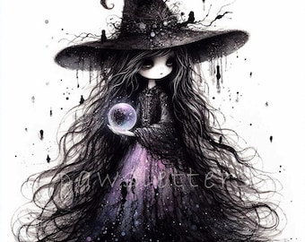 Shadow Witch Doll | Set of 10 | High Quality 300 DPI JPEGs | Halloween Witch Clipart, Halloween Printable | Gothic Bundle Halloween Decor