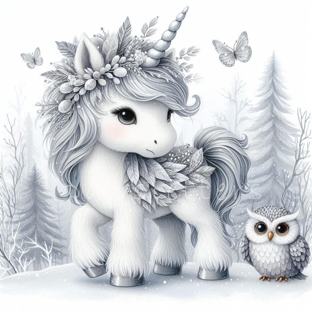 Snowy Owl Unicorn Clip Art 10 High Res Watercolor Jpgs for Junk Journal ...