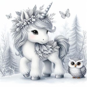 Clip art licorne harfang des neiges 10 fichiers JPG aquarelle haute résolution pour journal indésirable, scrapbooking, fabrication de cartes, téléchargement numérique, hiver fantaisie, fantaisiste