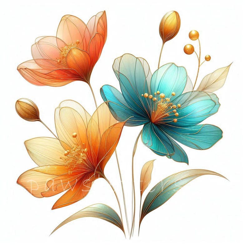 Tropical Vibes Abstract Flowers Clipart | Dried Flowers Printables, Instant Download, Junk Journals, Florals Clipart Pack | Flowers Wall Art Boho Style Printables | Digital Crafting Journal Inserts Summer Vibes png Commercial Use Trendy Floral Design