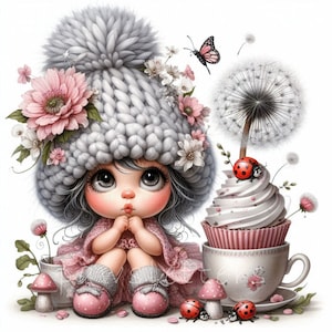 Party Gartenzwerg Clipart | 10er Set | Hohe Qualität 300 DPI JPEGs | Rosa Gnom mit Pusteblume Party Clipart | Fantasie Clipart