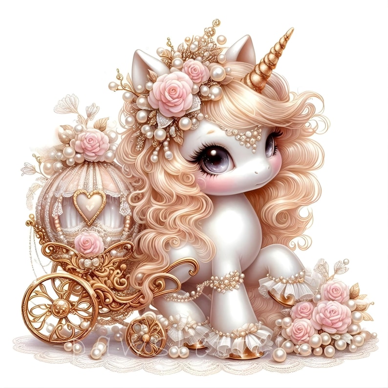 10 JPG Little Princess Unicorn Clipart, Pink Carriage Valentine Clipart ...