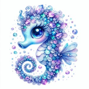Gemstones Seahorse Clipart, Printable Watercolor clipart, 10 High Quality JPG, Digital download, Nursery Decor, Paper craft, junk journal