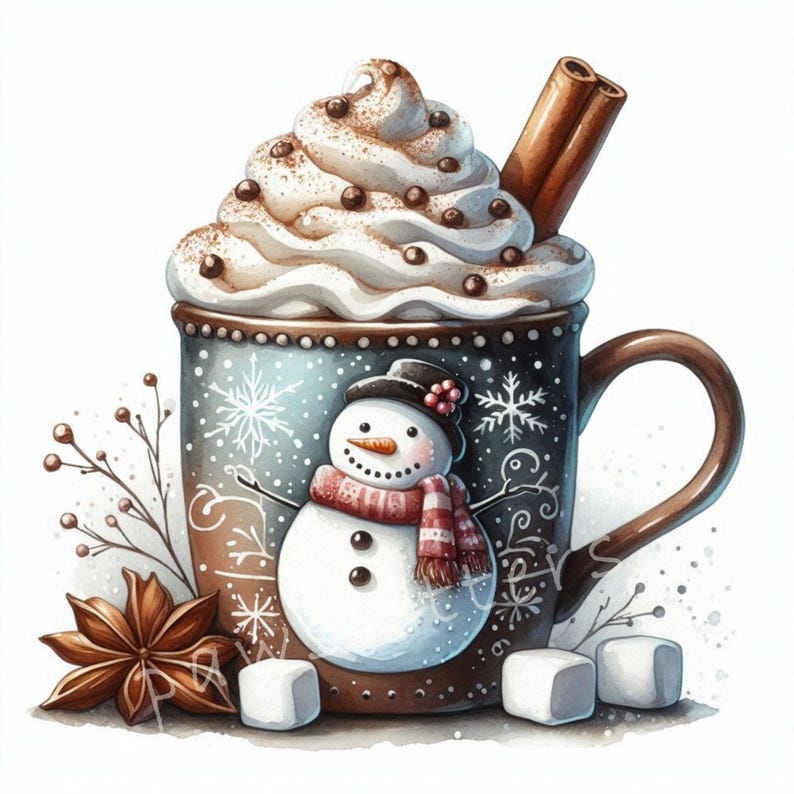 Holiday Hot Cocoa Mug Clipart 10 High Res Watercolor Jpgs Winter Hot