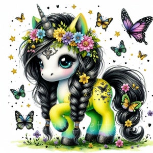 Watercolor Floral Unicorn Clipart | Set of 10 | High Quality 300 DPI ...