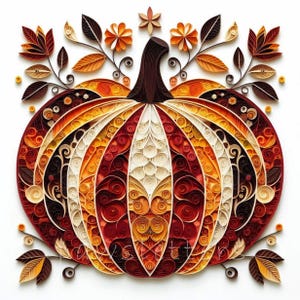 Quilling Pumpkins Clipart | 10 wysokiej jakości 300 DPI JPEGs | Przytulne obrazy jesienne, świąteczne jesienne cliparty | Papierowe rękodzieło, wydruki cyfrowe