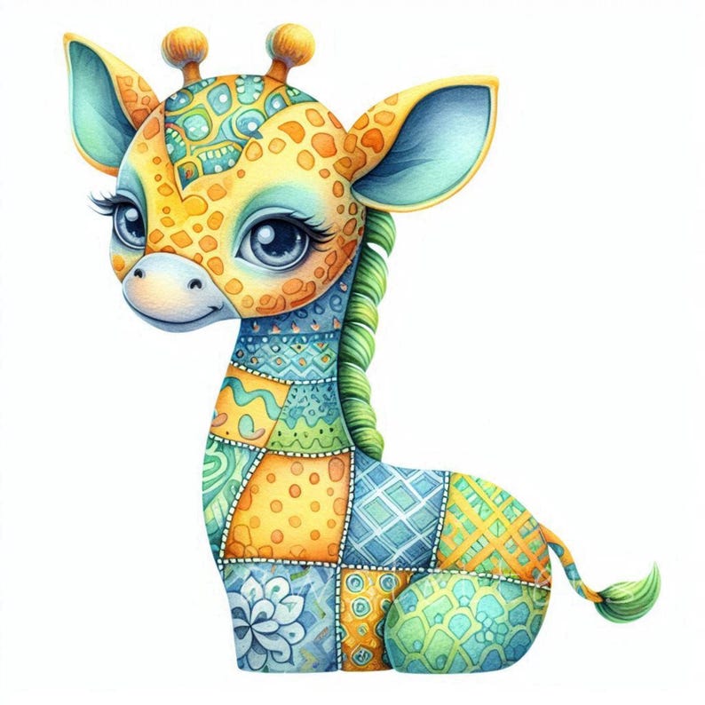 Charming Patchwork Giraffe Clipart | 10 High Quality 300 DPI Jpegs ...