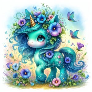 Floral Unicorn Clipart Set | Watercolor Morning Glory, Spring Nursery ...