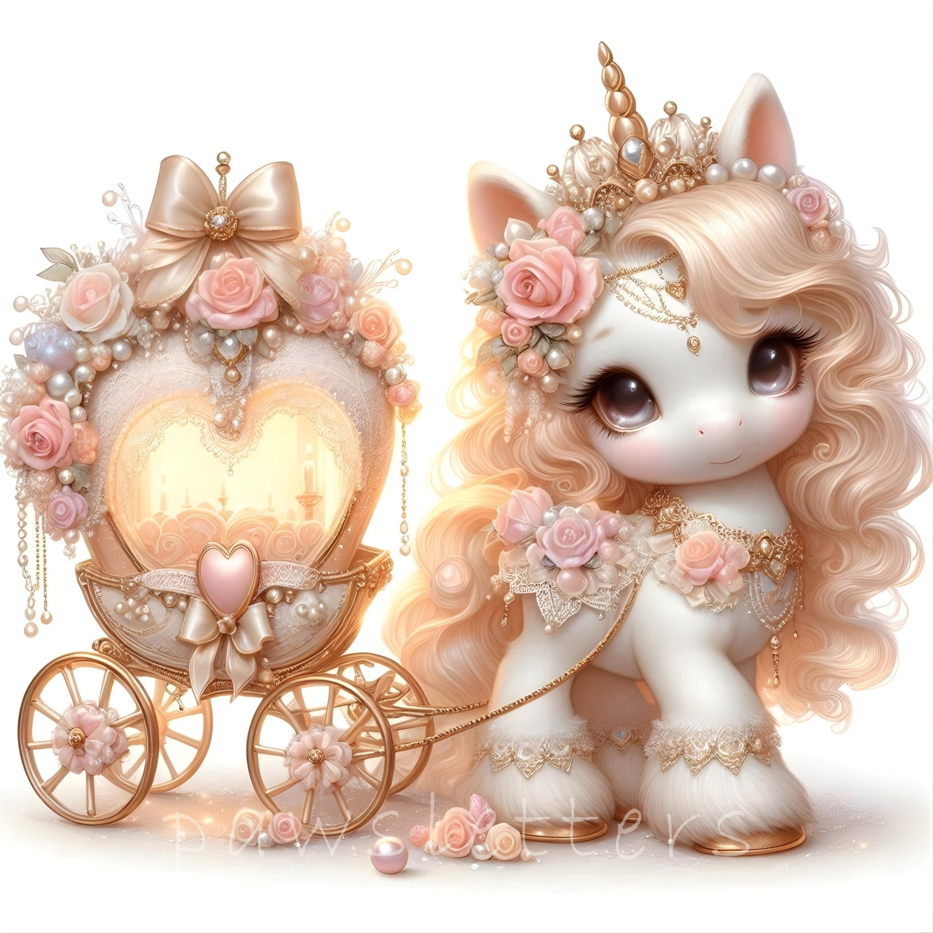 10 JPG Little Princess Unicorn Clipart, Pink Carriage Valentine Clipart ...