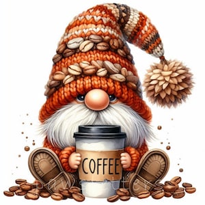 Autumn Pumpkin Spice Coffee Gnome Clipart | Set of 10 | High Quality 300 DPI JPEGs | Coffee Lovers Fall Designs | Fall Coffee Lover Gift