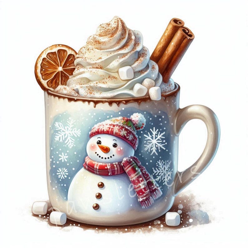 Holiday Hot Cocoa Mug Clipart 10 High Res Watercolor Jpgs Winter Hot