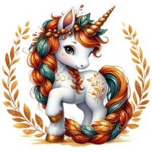Ernte Girlande Einhorn Clipart | Set aus 10 PNGs | Halloween png, Aufkleber png, Becher png, Trending Herbst png | Herbst Design Niedliche Baby Einhörner