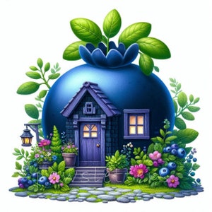 Blueberry Fairy House Clipart | Set of 10 | High Quality 300 DPI JPEGs | Fairy Fruit Houses | Cute Fairy Digital Paper Craft | Nursery Art