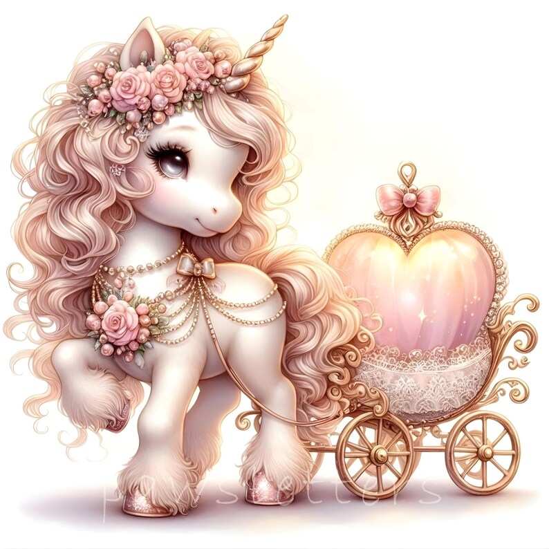 10 JPG Little Princess Unicorn Clipart, Pink Carriage Valentine Clipart ...