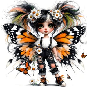 10 cliparts papillon fille JPG, éphémères fantaisistes, fournitures pour journal indésirable fantastique, créations en papier de jolies poupées originales, album d'art imprimable