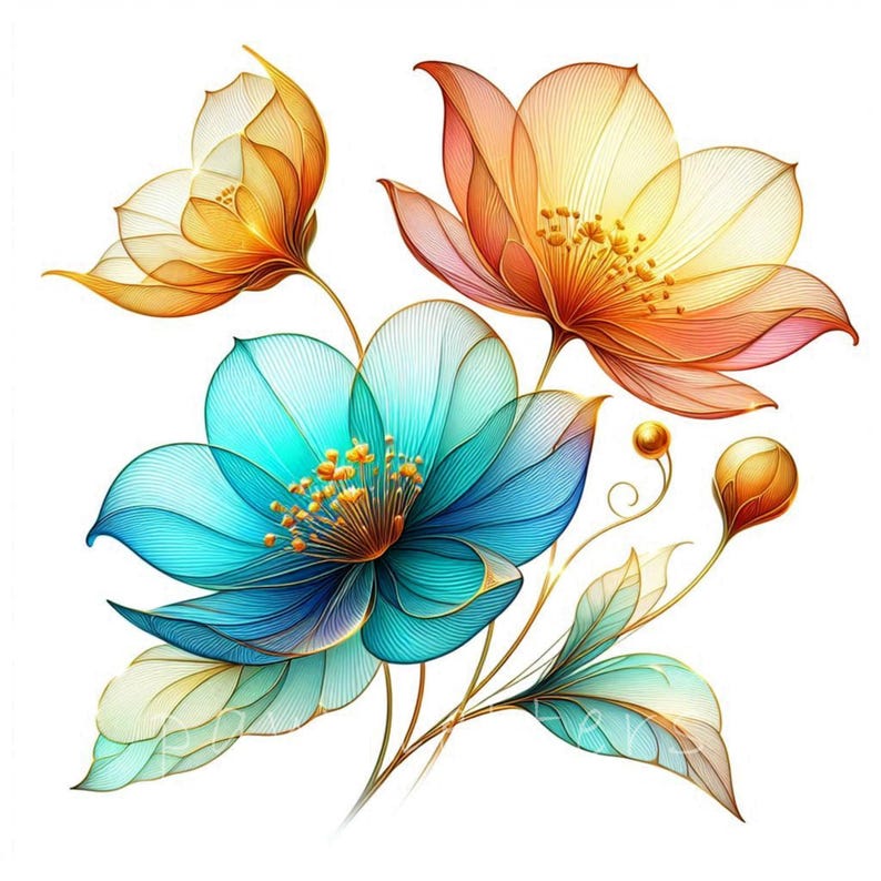 Tropical Vibes Abstract Flowers Clipart | Dried Flowers Printables, Instant Download, Junk Journals, Florals Clipart Pack | Flowers Wall Art Boho Style Printables | Digital Crafting Journal Inserts Summer Vibes png Commercial Use Trendy Floral Design