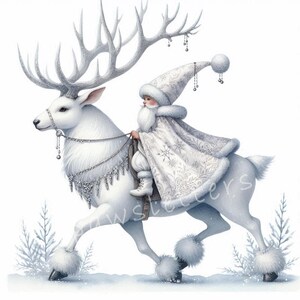 Winter Stag Gnomes Clipart 10 JPGs aquarela de alta resolução Holiday Winter Gnome, cartões de Natal de gnomos brancos, etiquetas de presentes fofos para feriados de inverno
