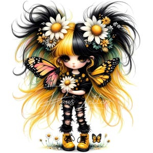 12 cliparts papillon fille JPG, éphémères fantaisistes, fournitures pour journal indésirable fantastique, créations en papier de jolies poupées originales, album d'art imprimable