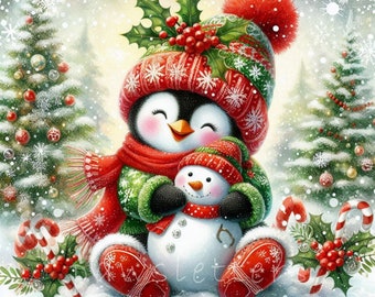 Christmas Penguin Clipart | Set of 10 | High Quality 300 DPI JPEGs | Holiday Penguins | Winter Clipart | Paper Craft | Digital Download