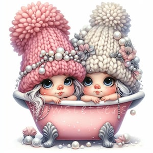 Clipart confortable nain de baignoire | Lot de 10 | JPEG 300 ppp haute qualité | Adorable nain de spa | Soins personnels gnome | Clipart gnome pour une journée au spa, heure du bain