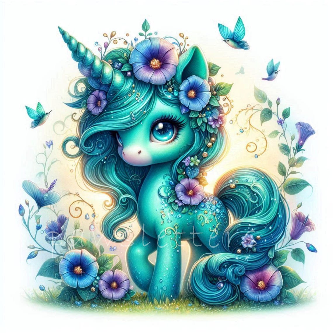 Floral Unicorn Clipart Set | Watercolor Morning Glory, Spring Nursery ...
