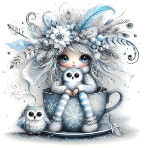Clipart de Búho Guardián Escarchado, 10 JPG de alta calidad a 300 DPI, uso comercial, tarjetas navideñas, fiestas, invierno, país de las maravillas, manualidades digitales en papel.