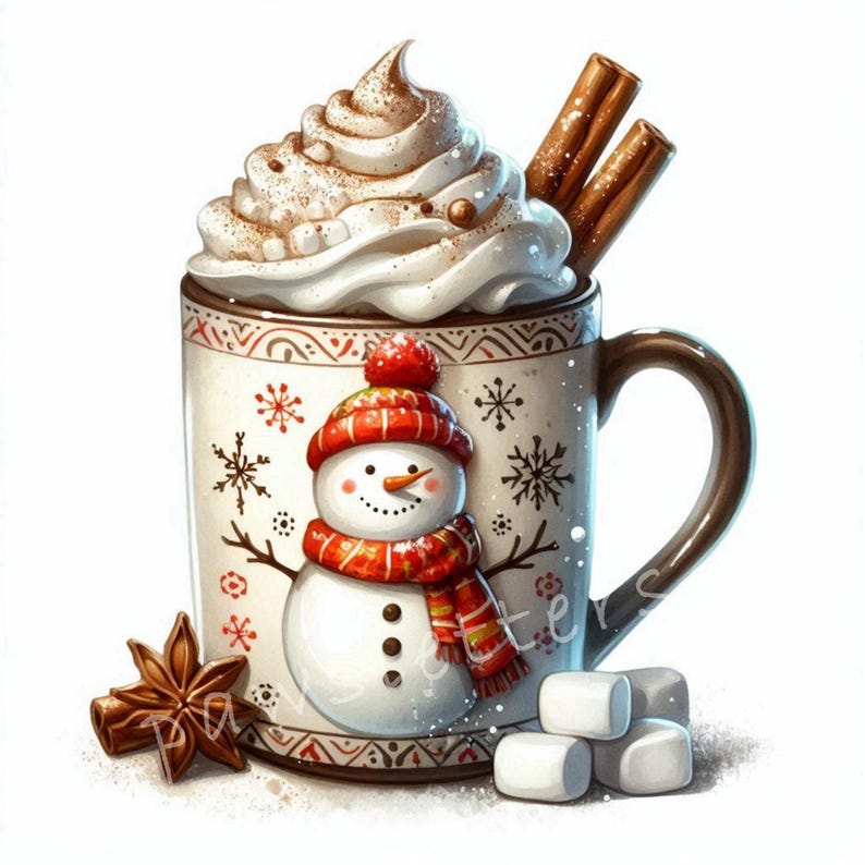 Holiday Hot Cocoa Mug Clipart 10 High Res Watercolor Jpgs Winter Hot