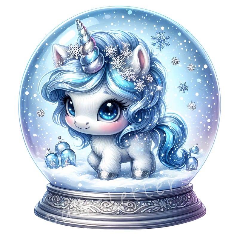 Snow Globe Unicorn Clip Art Set of 10 Pngs for Christmas Sublimation