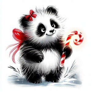 Holiday Panda Candy Delight | Set of 10 | High Quality 300 DPI JPEGs | Winter Animals Art | Cute Holiday Animals, Xmas Digital Paper Craft